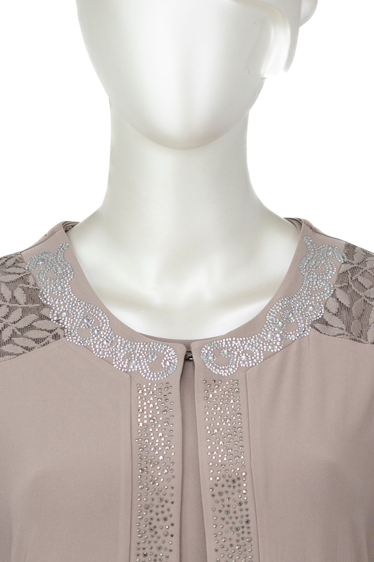 Kadın Elmas Kolyeli Yuvarlak Yaka Taşlı Likralı Sandy Kumaş Yelekli Takım Anne Abiye Elbise